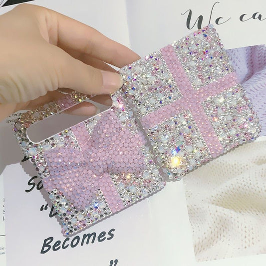 Handmade Rhinestone Bow Mobile Case for Samsung Z Flip Anti-Drop