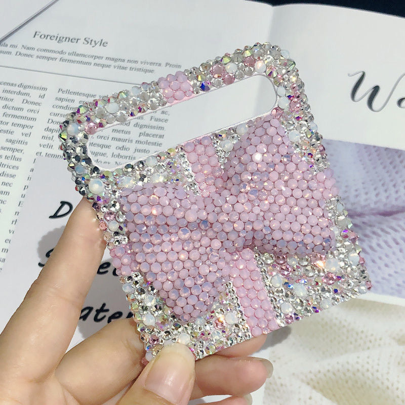 Handmade Rhinestone Bow Mobile Case for Samsung Z Flip Anti-Drop